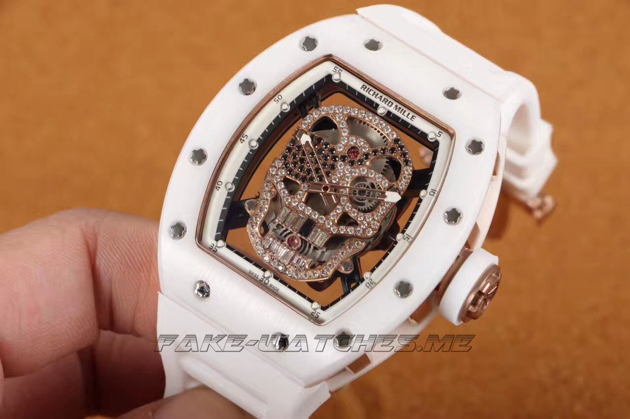 Richard Mille RM052 KV White Ceramic Diamonds Gold Skull Dial